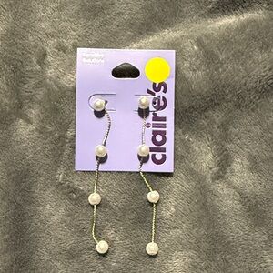 Claire's White Pearl Chain Earrings